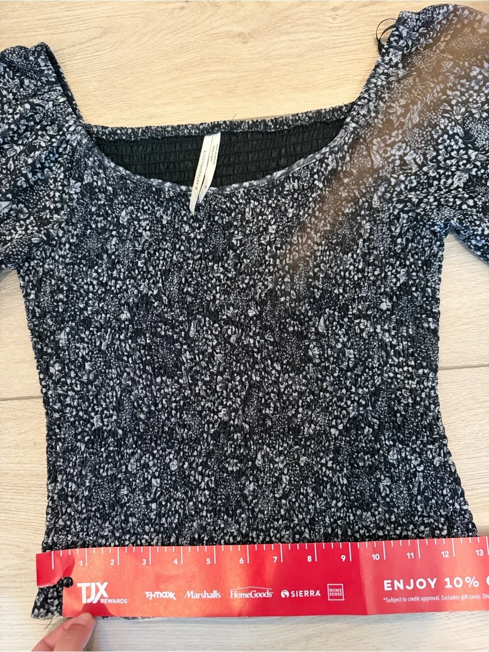 Anthropologie Aurelia Black and White Smocked Puff Sleeve Top